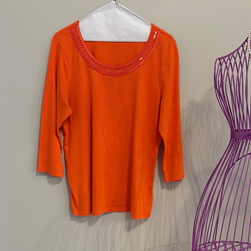 Coldwater Creek Orange Cotton Top with Scoop Neck